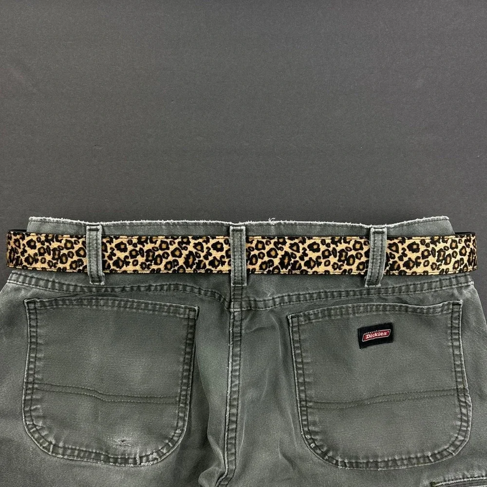 Vintage style cheetah leopard print fur belt american western boho black and tan